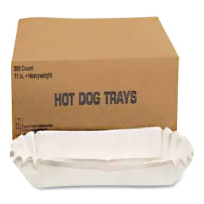 Fluted Hot Dog Trays, 6 x 2 x 2, White, Paper, 500/Sleeve, 6 Sleeves/Carton
