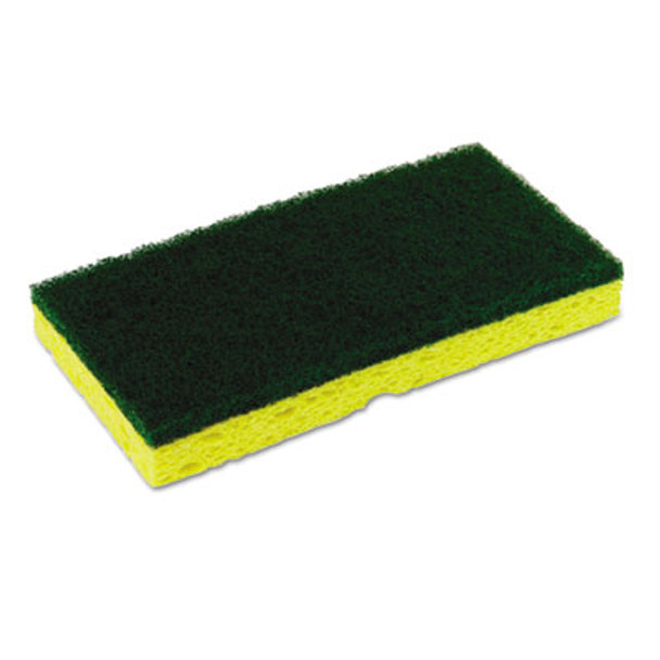 Medium-Duty Sponge N' Scrubber, 3.38 X 6.25, 0.88" Thick, Yellow/Green, 3/Pack, 8 Packs/Carton