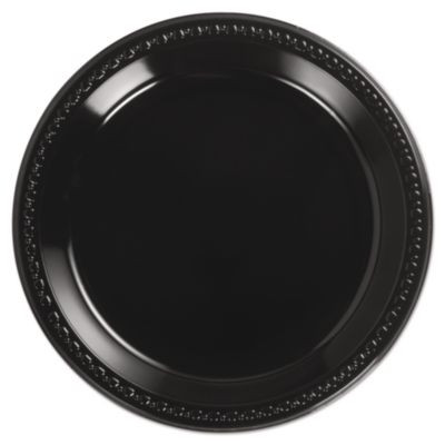 Heavyweight Plastic Plates, 10.25" Dia, Black, 125/Pack, 4 Packs/Carton