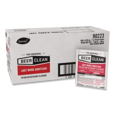 Beer Clean Last Rinse Glass Sanitizer, Unscented, Powder, 0.25 Oz Pack, 100/Carton