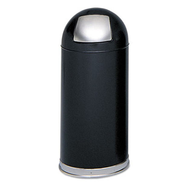 Dome Top Receptacle With Spring-Loaded Door, 15 Gal, Steel, Black