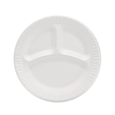 Concorde Foam Plate, 3-Compartment Plate, 9" Dia, White, 125/Pack, 4 Packs/Carton