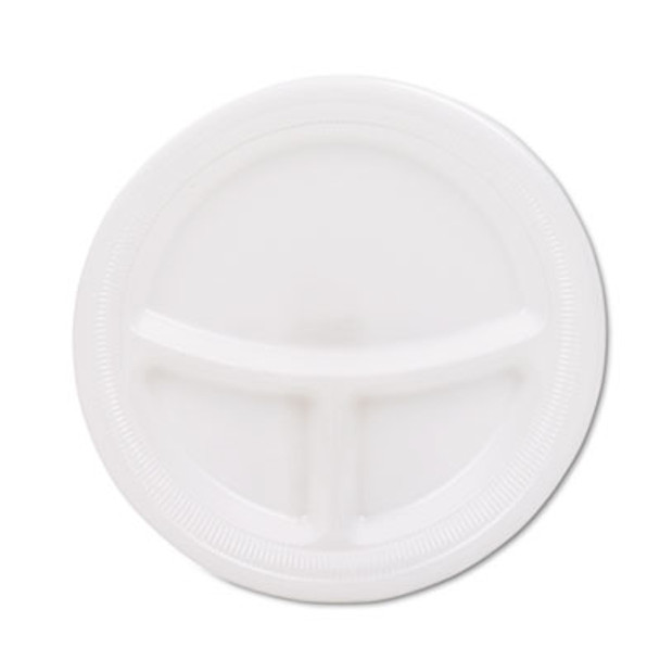 Mediumweight Foam Plates, 3-Compartment Plate, 9" Dia, White, 125/Pack