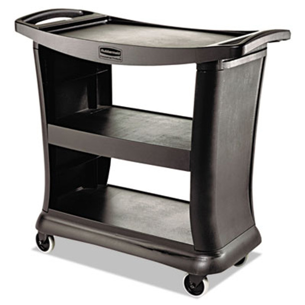Executive Service Cart, Plastic, 3 Shelves, 300 Lb Capacity, 20.33" x 38.9" x 38.9", Black
