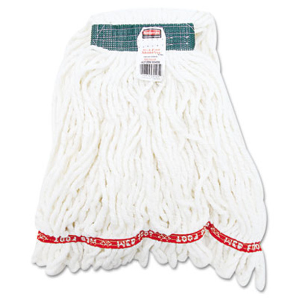 Web Foot Shrinkless Looped-End Wet Mop Head, Cotton/Synthetic, Medium, White, 6/Carton