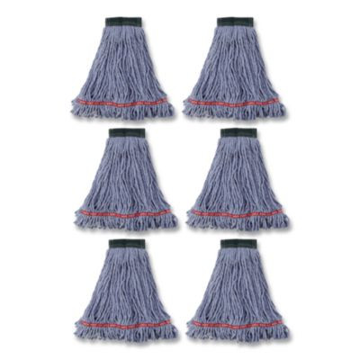 Web Foot Wet Mop Head, Shrinkless, Cotton/Synthetic, Medium, Blue, 6/Carton