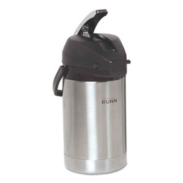 Lever Action Airpot, 84 Oz, Stainless Steel/Black