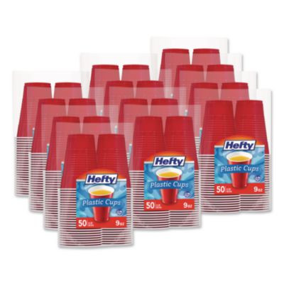 Easy Grip Disposable Plastic Party Cups, 9 Oz, Red, 50/Pack, 12 Packs/Carton