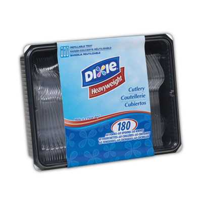 Cutlery Keeper Tray With Clear Plastic Utensils, Heavyweight, Fork/Knife/Spoon, Plastic, Crystal Clear, 1,800/Carton