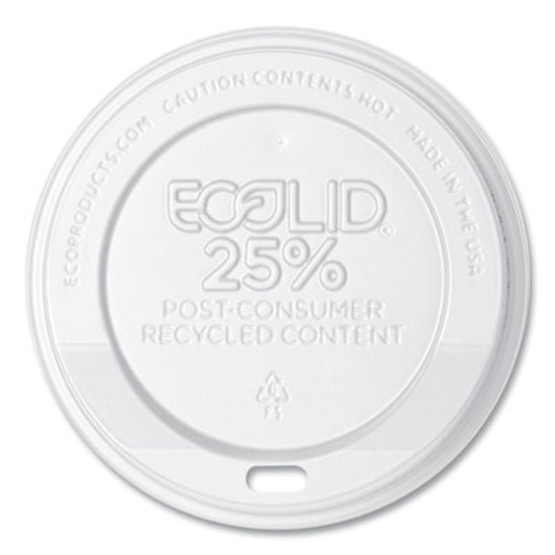 Ecolid 25% Recycled Content Hot Cup Lid, Fits 10 Oz To 20 Oz Hot Cups, Plastic, White, 100/Pack, 10 Packs/Carton