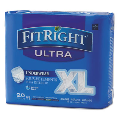 Fitright Ultra Protective Underwear, X-Large, 56" To 68" Waist, 20/Pack, 4 Pack/Carton