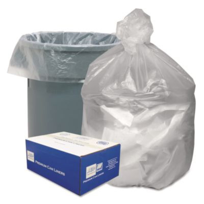 Waste Can Liners, 45 Gal, 10 Mic, 40" x 46", Natural, 25 Bags/Roll, 10 Rolls/Carton