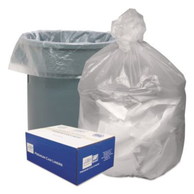 Waste Can Liners, 56 Gal, 14 Mic, 43" x 46", Natural, 20 Bags/Roll, 10 Rolls/Carton