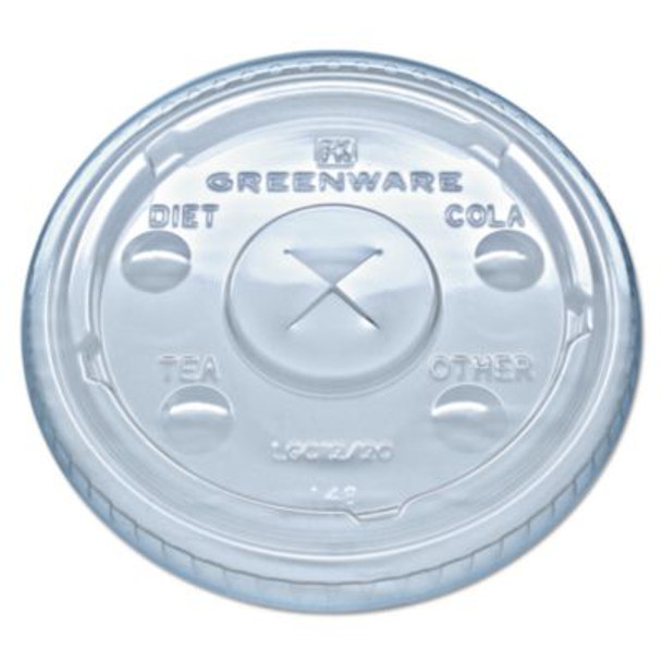 Greenware Cold Drink Lids, Fits 9 Oz Old Fashioned Cups/12 Oz Squat Cups/20 Oz Cups, Plastic, Clear, 1,000/Carton