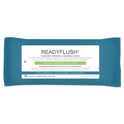 Readyflush Biodegradable Flushable Wipes, 1-Ply, 8 x 12, White, 24/Pack