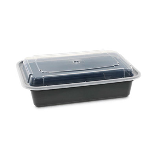 Newspring Versatainer Microwavable Containers, 38 Oz, 8.8 x 6 x 2.5, Black/Clear, Plastic, 150/Carton
