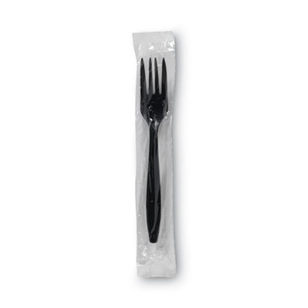 Individually Wrapped Heavyweight Forks, 6.88", Plastic, Black, 1,000/Carton