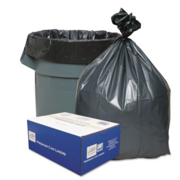 Can Liners, 45 Gal, 1.55 Mil, 39" x 46", Gray, 10 Bags/Roll, 5 Rolls/Carton
