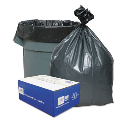 Can Liners, 60 Gal, 1.55 Mil, 39" x 56", Gray, 10 Bags/Roll, 5 Rolls/Carton