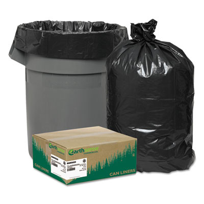 Linear Low Density Recycled Can Liners, 60 Gal, 2 Mil, 38" x 58", Black, 10 Bags/Roll, 10 Rolls/Carton
