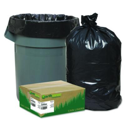 Linear Low Density Recycled Can Liners, 60 Gallon, 1.65 Mil, 38" x 58", Black, 10 Bags/Roll, 10 Rolls/Carton