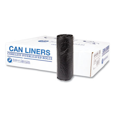 High-Density Commercial Can Liners, 16 Gal, 6 Mic, 24" x 33", Black, Interleaved Roll, 50 Bags/Roll, 20 Rolls/Carton
