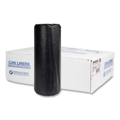 High-Density Commercial Can Liners, 60 Gal, 22 Mic, 38" x 60", Black, Interleaved Roll, 25 Bags/Roll, 6 Rolls/Carton