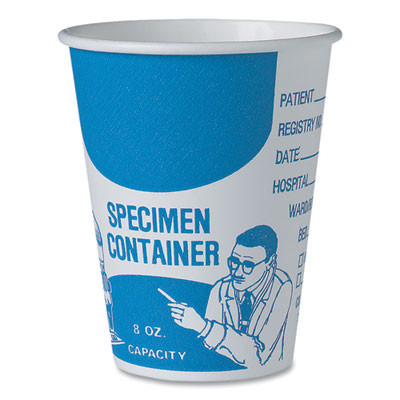 Paper Specimen Cups, 8 Oz, Blue/White, 50/Sleeve, 20 Sleeves/Carton