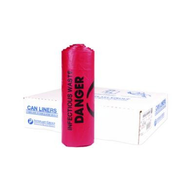 Institutional Low-Density Can Liners, Infectious Waste Biohazard, 33 Gal, 1.3 Mil, 33 x 39, Red, Interleaved, 25/Rl, 6 Rl/Ct