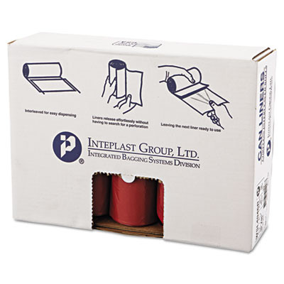 Low-Density Commercial Can Liners, Infectious Waste Biohazard, 45 Gal, 1.3 Mil, 40" x 46", Red, Interleaved, 20/Rl, 5 Rl/Ct