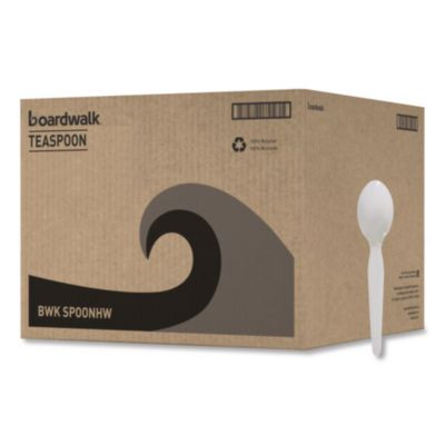 Heavyweight Polystyrene Cutlery, Spoon, Plastic, White, 1,000/Carton