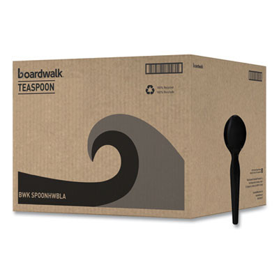 Heavyweight Polystyrene Cutlery, Spoon, Plastic, Black, 1,000/Carton