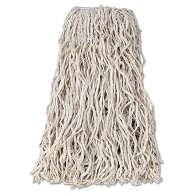 Non-Launderable Economy Cut-End Cotton Wet Mop Head, 24 Oz, 1" Band, White, 12/Carton