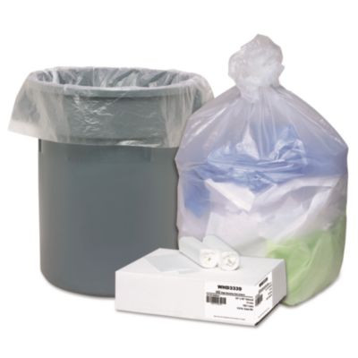 Can Liners, 33 Gal, 11 Mic, 33" x 40", Natural, 10 Bags/Roll, 10 Rolls/Carton
