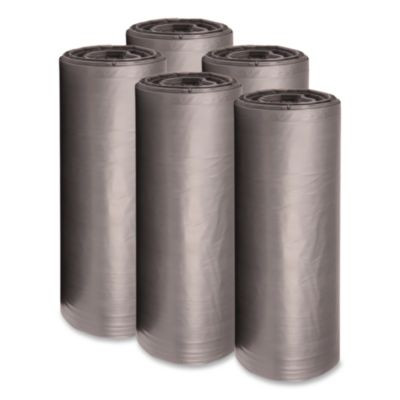 Low-Density Waste Can Liners, 56 Gal, 1.1 Mil, 43" x 47", Gray, Perforated Roll, 20 Bags/Roll, 5 Rolls/Carton