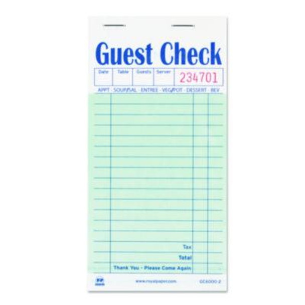 Guest Check Pad, 17 Lines, Two-Part Carbon, 3.5 x 6.7, 50 Forms/Pad, 50 Pads/Carton