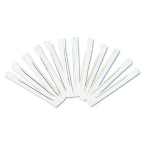 Cello-Wrapped Round Wood Toothpicks, 2.5", Natural, 1,000/Box, 15 Boxes/Carton