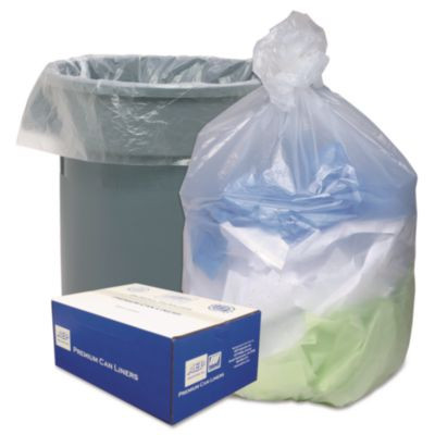 Can Liners, 33 Gal, 11 Mic, 33" x 40", Natural, 25 Bags/Roll, 20 Rolls/Carton