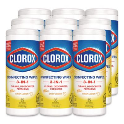 Disinfecting Wipes, Bleach Free Cleaning Wipes, 1-Ply, 7 x 8, Crisp Lemon, White, 35/Canister, 12 Canisters/Carton