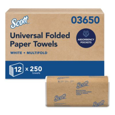 Multi-Fold Towels, Absorbency Pockets, 1-Ply, 9.2 x 9.4, White, 250 Sheets/Pack, 12 Packs/Carton