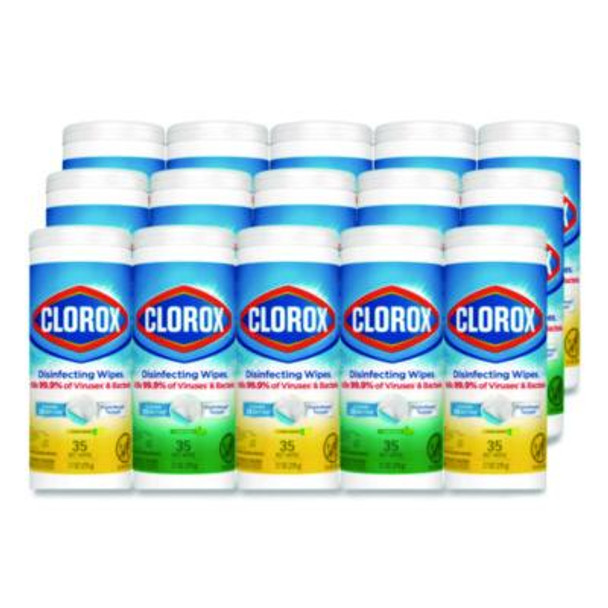 Disinfecting Wipes, Cleaning Wipes, 1-Ply, 7 x 8, Fresh Scent/Citrus Blend, 35/Canister, 3/Pack, 5 Packs/Carton