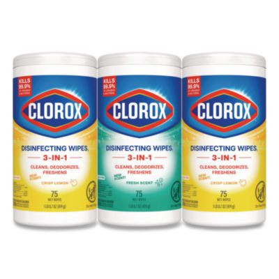 Disinfecting Wipes, Value Pack, Bleach Free Cleaning Wipes, 1-Ply, 7x8, Fresh Scent/Citrus Blend, White, 75/Canister, 3/Pack