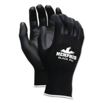 Economy Pu Coated Work Gloves, En388: 2121, 12" Long, Small, Black, 12 Pairs