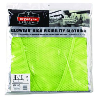 Glowear 8210Z Class 2 Economy Vest, Polyester Mesh, Zipper Closure, 2X-Large To 3X-Large, Lime