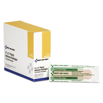 Plastic Adhesive Bandages, 3 X 0.75, 100/Box