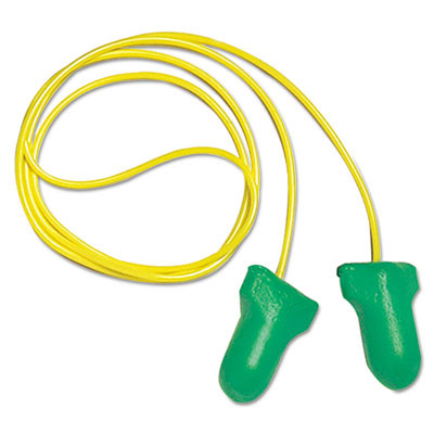 Maximum Lite Single-Use Earplugs, Corded, 30Nrr, Green, 100 Pairs