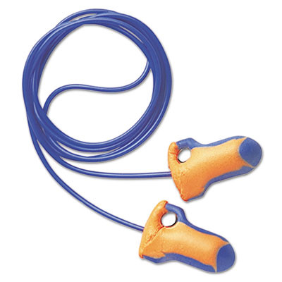 Laser Trak Detectable Single-Use Earplugs, Corded, 32 Db Nrr, One Size Fits Most, Orange/Blue Bell/T-Shape Plugs, 100/Box