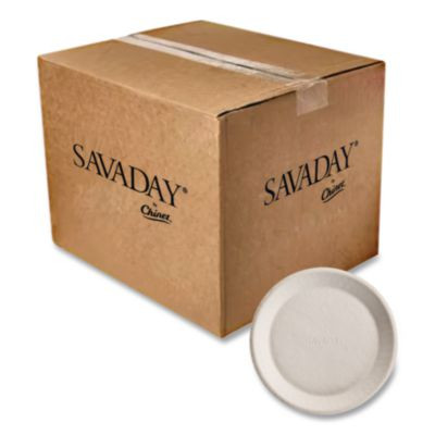 Savaday Molded Fiber Plates, Paper, 10" Dia, Cream, 500/Carton