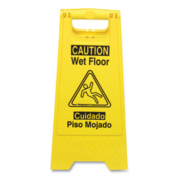 Bilingual Yellow Wet Floor Sign, 12.05 X 1.55 X 24.3