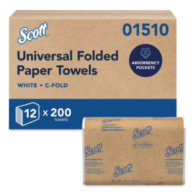 Essential C-Fold Towels For Business, Absorbency Pockets, 1-Ply, 10.13 x 13.15, White, 200/Pack, 12 Packs/Carton